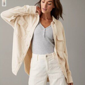 NWT American Eagle XS Women's Oversized Fleece & Love Shacket, Sand Extra Small